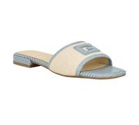 GUESS Women's Tampa Flat Sandal, Light Blue/Beige Multi, 4.5 UK