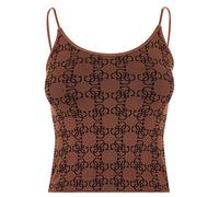 GUESS Womens Top Short Sleeve Scoop Neck Jacquard Brown XS-S