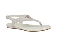 GUESS Women's Unali Flat Sandal, Ivory Logo 150, 3 UK