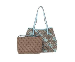 GUESS Women's Vikky Large Tote Bag, Latte Logo/Ice Blue, 40 x 31 x 18 cm