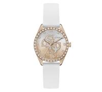 Guess Women's Watch 34 mm - White Strap Multicoloured Dial Rose Gold Case