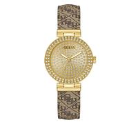 Guess Ladies Ivy Watch – CZ Dial, Logo, Beige Leather Strap