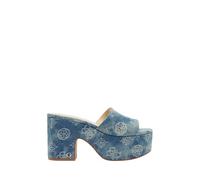 GUESS Women's Yapplea Heeled Sandal, Blue Denim Logo, 8.5 UK
