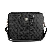 GUESS Laptop Bag 4G Metal Logo - 16-inch Grey Leather, Dual Compartments, Trolley Handle