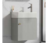 Guest Bathroom Sink with Wall Mounted Cabinet Compact Gray Vanity Unit Space Saving Washbasin for Small Bathrooms Stylish and Functional WC Sink