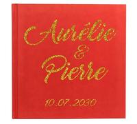Guest Book Personalised - Your Own Text on Book of Wishes - Wedding Birthday Anniversary Present Memory - Ideal for Photo Booth - Gold Laminate (Red)