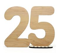 Guest book wooden decoration sign number 25 - to write on yourself as a gift with stand and birthday candle holder - for 25th birthday decoration, 25th anniversary or wedding