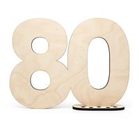 Guest book wooden decoration sign number 80 - to write on yourself as gifts for seniors over 80 with stand and birthday candle holder - for 80th birthday decoration, 80th anniversary