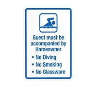 Guest Must Be Accompanied By Homeowner Warning Sign, Pool Rules Security Metal Signs for Home Busines Outdoor Indoor Road Yard Garage Street Wall Caution Decor 8x12 Inch