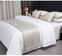 Guest Ruyunlai Bed Runner Silver bamboo leaves 46 x 240cm for 1.8m bed 1pc - Matching Cushion Covers Sold Separately - Hotel Grade no Fading Soft Scarf - Bedroom Guesthouse Bedding Protection