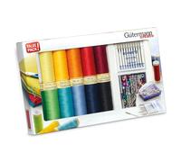 Gütermann creativ Sewing Thread Set with 12 spools Sew-All Thread 100 m in Strong Colours + Pins by PRYM and 10 Sewing Machine Needles by SCHMETZ
