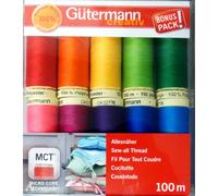 Gutermann Sew-All Threads - Multicoloured Pack of 10 x 100m Reels - The Brights