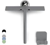 GÜTEWERK Silicone Shower Squeegee, 2-in-1 No-Drill Mount, Gray, 23 cm | Streak-Free & No-Squeak Window Cleaning, Stainless Steel Core, Hook/Suction/Adhesive, Squeegee for Glass Doors & Mirrors