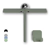 GÜTEWERK Silicone Shower Squeegee, 2-in-1 No-Drill Mount, Green, 28 cm | Streak-Free & No-Squeak Window Cleaning, Stainless Steel Core, Hook/Suction/Adhesive, Squeegee for Glass Doors & Mirrors