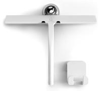 GÜTEWERK Silicone Shower Squeegee, 2-in-1 No-Drill Mount, White, 28 cm | Streak-Free & No-Squeak Window Cleaning, Stainless Steel Core, Hook/Suction/Adhesive, Squeegee for Glass Doors & Mirrors