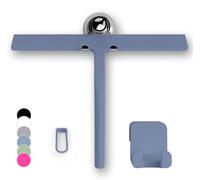 GÜTEWERK Silicone Shower Squeegee, 3-in-1 No-Drill Mount, Blue, 28 cm | Streak-Free & No-Squeak Window Cleaning, Stainless Steel Core, Hook/Suction/Adhesive, Squeegee for Glass Doors & Mirrors
