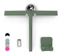 GÜTEWERK Silicone Shower Squeegee, 3-in-1 No-Drill Mount, Green, 28 cm | Streak-Free & No-Squeak Window Cleaning, Stainless Steel Core, Hook/Suction/Adhesive, Squeegee for Glass Doors & Mirrors