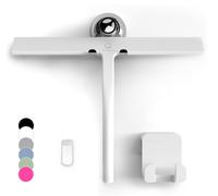 GÜTEWERK Silicone Shower Squeegee, 3-in-1 No-Drill Mount, White, 28 cm | Streak-Free & No-Squeak Window Cleaning, Stainless Steel Core, Hook/Suction/Adhesive, Squeegee for Glass Doors & Mirrors