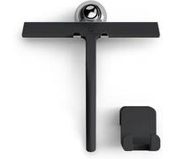 GÜTEWERK Silicone Shower Squeegee for Glass Doors & Mirrors with Stainless Steel Core, Streak-Free & No-Squeak Window Cleaning, 3-in-1 No-Drill Mount (Hook/Suction/Adhesive), Black, 23cm
