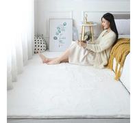 GueTTO Area Rug, Ultra Soft Natural Faux Rabbit Fur Rug, Plain Silky Non-Shed Super Soft Smooth Area Mat, Luxury Fluffy Carpet Rugs for Living Room, Bedroom, Bed Side,White,200x200 cm