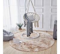 GueTTO Shaggy Microfiber Gradient Round Carpet, Cozy Thick Non Skid Circular Mat, Easy Clean Washable Rug for Bedroom Study Dining Hallway,Camel,120CM