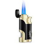 GUEVARA Butane Torch Lighter with Punch Windproof Double Jet Lighters (Black-Gold)