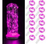 Guezuvoru Battery Operated String Lights, 12 Pcs 2m 20 LED Waterproof Fairy Lights Starry String Lights for Bedroom Wedding Party Christmas Decoration - Pink