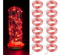 Guezuvoru Battery Operated String Lights, 12 Pcs 2m 20 LED Waterproof Fairy Lights Starry String Lights for Bedroom Wedding Party Christmas Decoration - Red