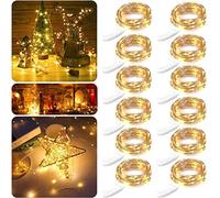 Guezuvoru LED Fairy String Lights Battery Operated, 2m 10 LEDs Sliver Wire White Waterproof Star Bottle String Lights for Wedding Party Bedroom Indoor Outdoor Decoration (Warm White, 12 Pack 6.6 ft)