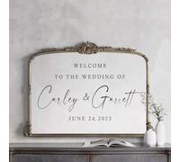 Gufacai Custom Wedding Welcome To Wedding of Mirror Vinyl Sticker Personalized Name Decal Wedding Sign Birthday Mirror Decor (Black,57x94cm)