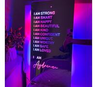 Gufacai Personalized I Am Affirmations Mirror Led Light Up Lamp with Remote,LED Name Sign,Custom Name Mirror Neon Signs Night Lights for Bedroom Wall Decor Christmas Birthday Gifts (40x20cm)