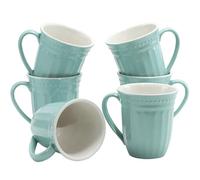 gufaith Melamine Coffee Cups of 6, 12oz Camping Mug with Handle, Lightweight and Unbreakable Cups kind to kids, Reusable Mugs Set for Tea, Dishwasher Safe, Ideal for Party RV Gift(AppleGreen)