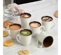 gufaith Melamine Coffee Cups of 6, 12oz Camping Mug with Handle, Lightweight and Unbreakable Cups kind to kids, Reusable Mugs Set for Tea, Dishwasher Safe, Ideal for Party RV Gift(Off White)