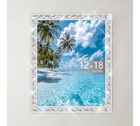 GUFONKOD 12x18 Solid Wood Bling Select Poster Frame for Hanging Wall, Glitter Glass Diamond Rhinestones Lace Frame，Wall Hanging Sparkle Large Picture Frame for Photos, Posters & Art Prints (White)