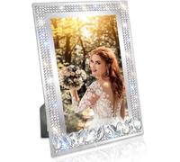 GUFONKOD 5x7 Bling Picture Frame Sparkle Glass Photo Frames 5X7 with Glitter Rhinstone Diamonds for Tabletop, Vertically, Gemstone Lace, 1 Pack
