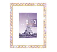 GUFONKOD 8x10 Bling Picture Frame, Display Pictures 5x7 with Mat or 8x10 Without Mat, Wall Hanging Glitter Diamond Photo Frame With Sparkle Rhinestone, Horizontally or Vertically 1 Pack，gold