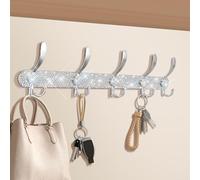 GUFONKOD Bling Coat Rack Wall Mounted - 5 Tri Hooks, Heavy Duty Sparkle Silver Rhinstones Crystal Wall Mount Suitable for Key Hat Towel Purse Robes, Glitter Hooks Rack for Entryway, Bedroom （1 Pcs）