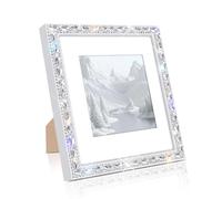 GUFONKOD Square 10x10 Solid Wood Bling Picture Frame for Hanging Wall Decor,Display Picture 8x8 with Mat or 10x10 Without Mat,Glitter Sparkle Glass Diamond Rhinestone Lace Poster Photo Frame (White)