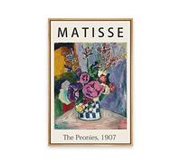 Gufro Framed Canvas Print Wall Art The Peonies, 1907 Famous Paintings By Matisse Colorful Peony Flower Illustration Canvas Print Artwork for Living Room, Bed Room, Office - 12x16 in Natural Framed