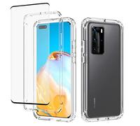 Gufuwo Case for Huawei P40 Pro Case, ELS-N04 Case with Tempered Glass Screen Protector, Clear 360 Full Body Protection Hard Shell+Soft TPU Bumper Shockproof Cover Cases for Huawei P40 Pro (Clear)