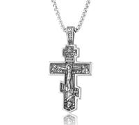 guGDTUcfg Titanium necklace, Double, Sided Stainless Steel Crucifix INRI Jesus Crucifixion & Adam's