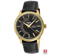 Guggenheim 49203 Automatic Sellita SW220 Black Dial, IP Gold Case, Genuine Italian Handmade Black Leather Watch Gevril Black One Size