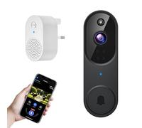 guggre Wireless Doorbell Camera, 1080p Surveillance for Security with AI Human Detection, 2-Way Audio, IR Night Vision, Cloud Storage, Real-Time Alerts, Compatible with Smartphone (Black)