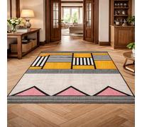 GUGJHFVH Bathroom Rugs Non Slip Kitchen Toilet Hall Hallway Entrance Hardwearing Machine Washable Modern Geometric Abstract Yellow, 60x90cm
