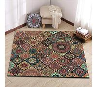 GUGJHFVH Bathroom Rugs Non Slip Kitchen Toilet Hall Hallway Entrance Hardwearing Machine Washable Retro Geometric Ethnic Style Square, 70 x 70 cm