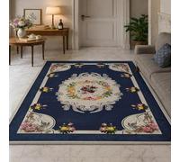 GUGJHFVH Bathroom Rugs Non Slip Kitchen Toilet Hall Hallway Entrance Hardwearing Machine Washable Traditional Floral Navy Blue, 60x90cm