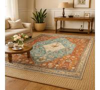 GUGJHFVH Bathroom Rugs Non Slip Kitchen Toilet Hall Hallway Entrance Hardwearing Machine Washable Vintage Traditional Red, 60x90cm