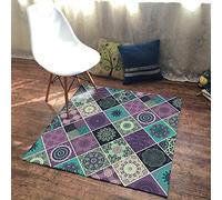 GUGJHFVH Hallway Rugs Non Slip Kitchen Runner Mat Front Door Entryway Bedroom Washable Soft Area Low Pile Rugs Retro Geometric Ethnic Style Square, 90 x 90 cm