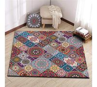 GUGJHFVH Hallway Runner Rug Long Kitchen Runner Rug Soft Non Slip Bedroom Rugs Washable Kitchen Rug Retro Geometric Ethnic Style Square, 120 x 120 cm