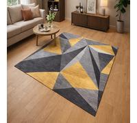 GUGJHFVH Interior Rug Bedroom Living Room Dining Kitchen Kids Low Pile Design Non-Slip Washable Easy Care Rug Modern Geometric Gold, 150x210cm